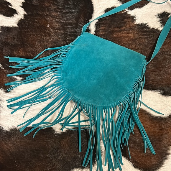 Turquoise Leather Fringe Purse - Picture 4 of 4